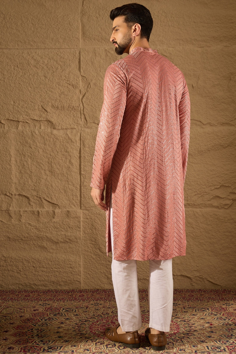 pink viscose rayon solid embroidered straight kurta