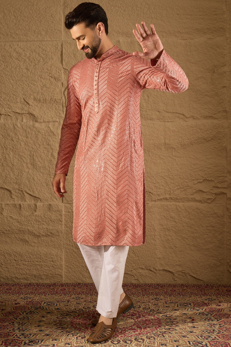 pink viscose rayon solid embroidered straight kurta