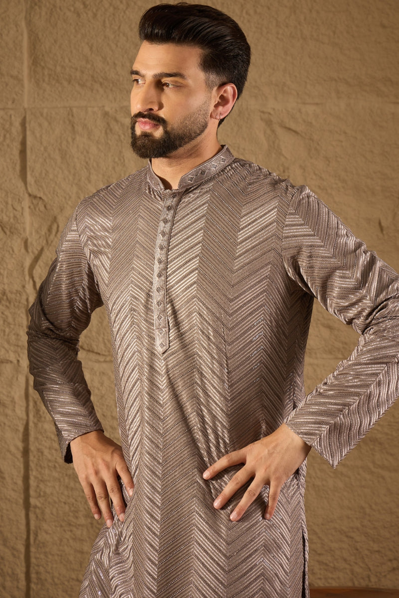 grey viscose rayon solid embroidered straight kurta