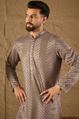 grey viscose rayon solid embroidered straight kurta