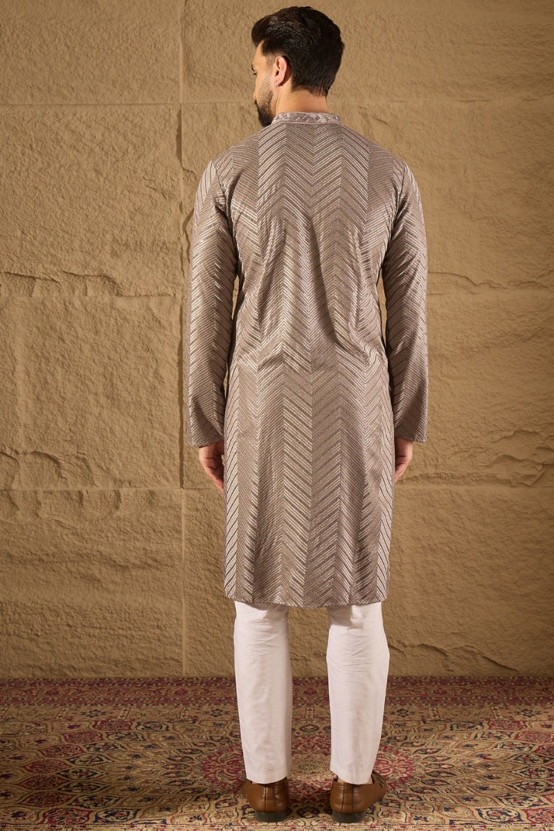 grey viscose rayon solid embroidered straight kurta