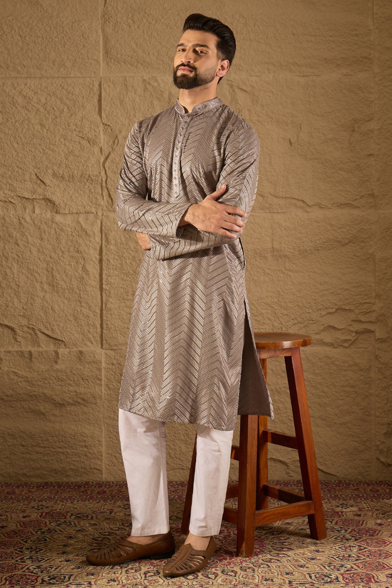 grey viscose rayon solid embroidered straight kurta
