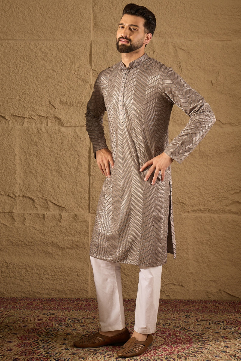 grey viscose rayon solid embroidered straight kurta