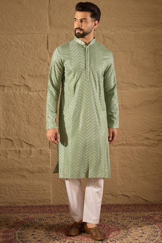 green viscose rayon solid embroidered straight kurta
