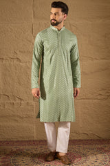 green viscose rayon solid embroidered straight kurta