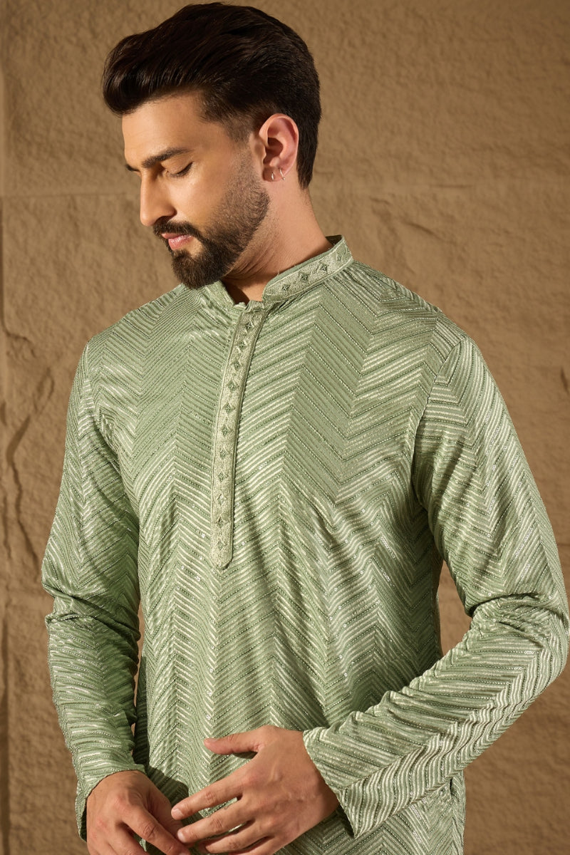 green viscose rayon solid embroidered straight kurta