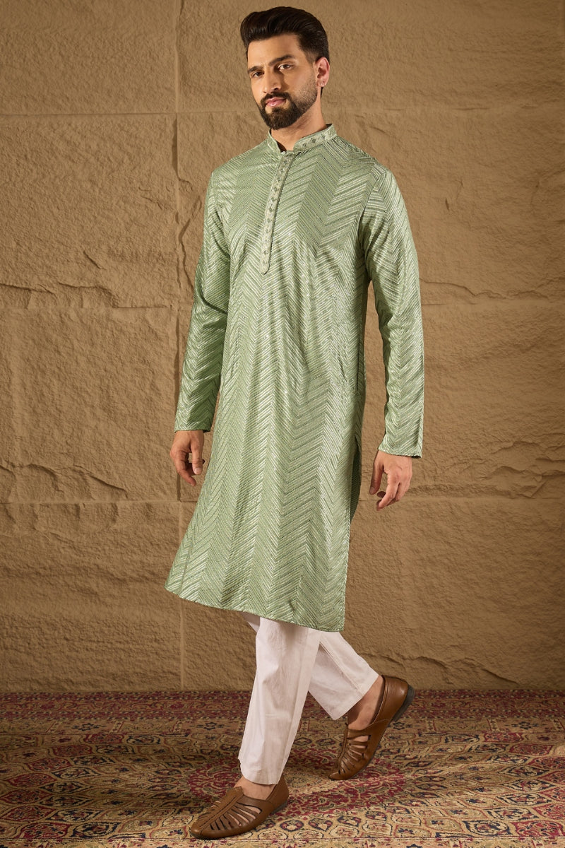 green viscose rayon solid embroidered straight kurta