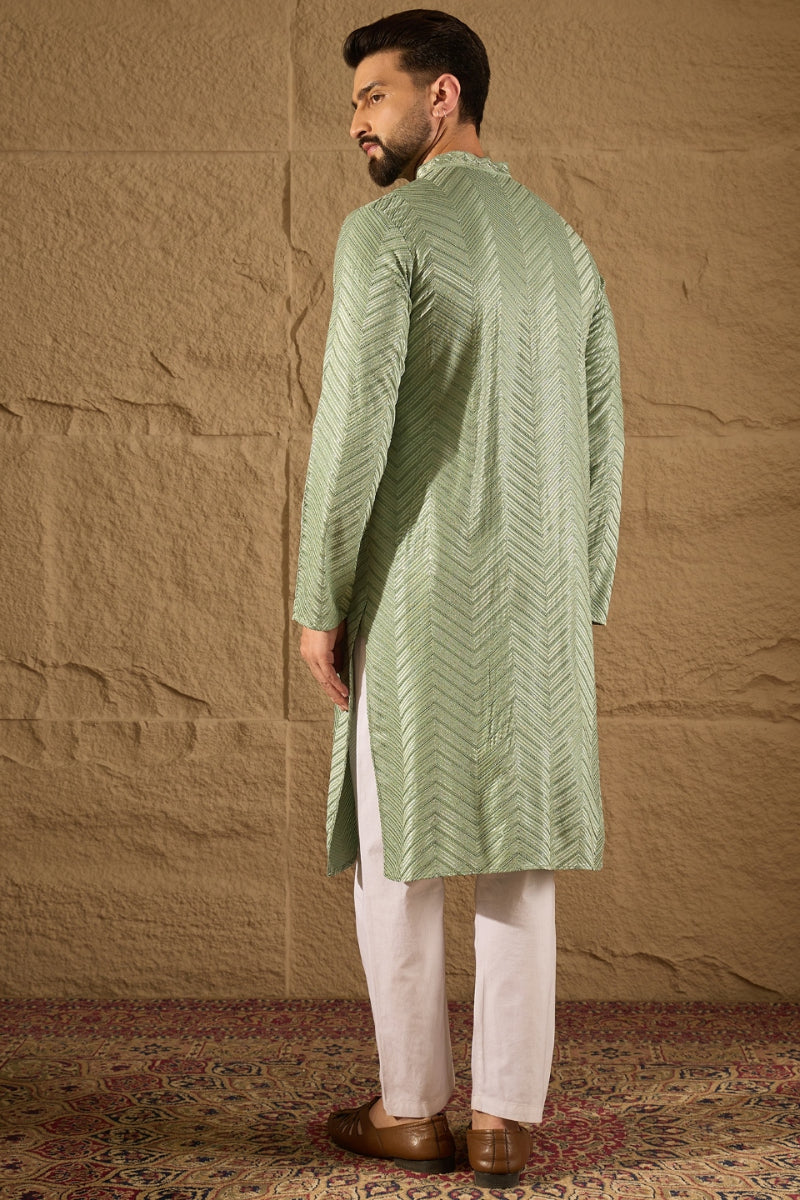 green viscose rayon solid embroidered straight kurta