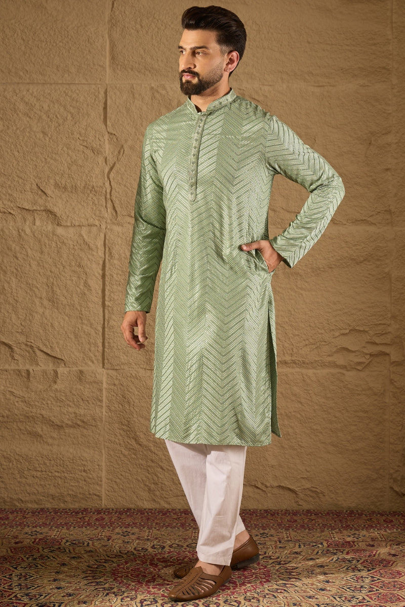 green viscose rayon solid embroidered straight kurta