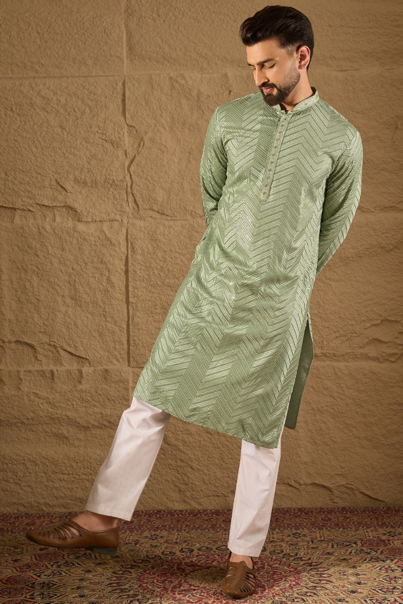 green viscose rayon solid embroidered straight kurta