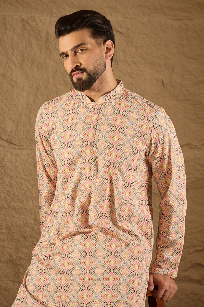 Multicolor Viscose Rayon Geometric Embroidered Straight Kurta MKU1210