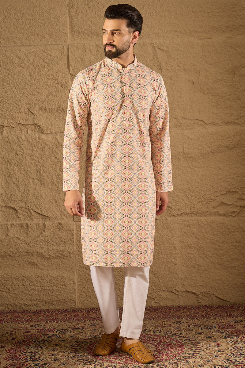 Multicolor Viscose Rayon Geometric Embroidered Straight Kurta MKU1210
