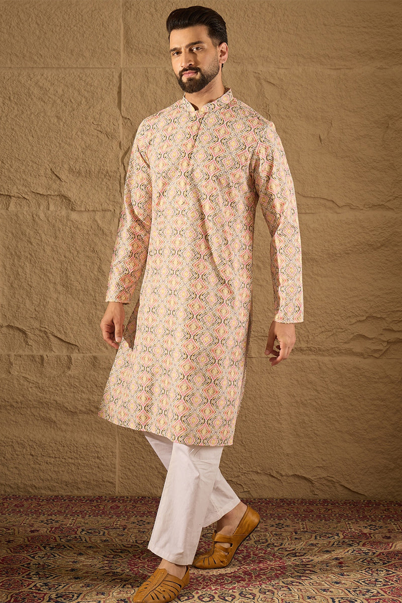 Multicolor Viscose Rayon Geometric Embroidered Straight Kurta MKU1210