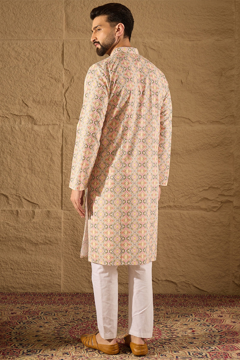 Multicolor Viscose Rayon Geometric Embroidered Straight Kurta MKU1210