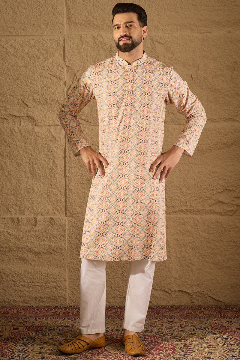 Multicolor Viscose Rayon Geometric Embroidered Straight Kurta