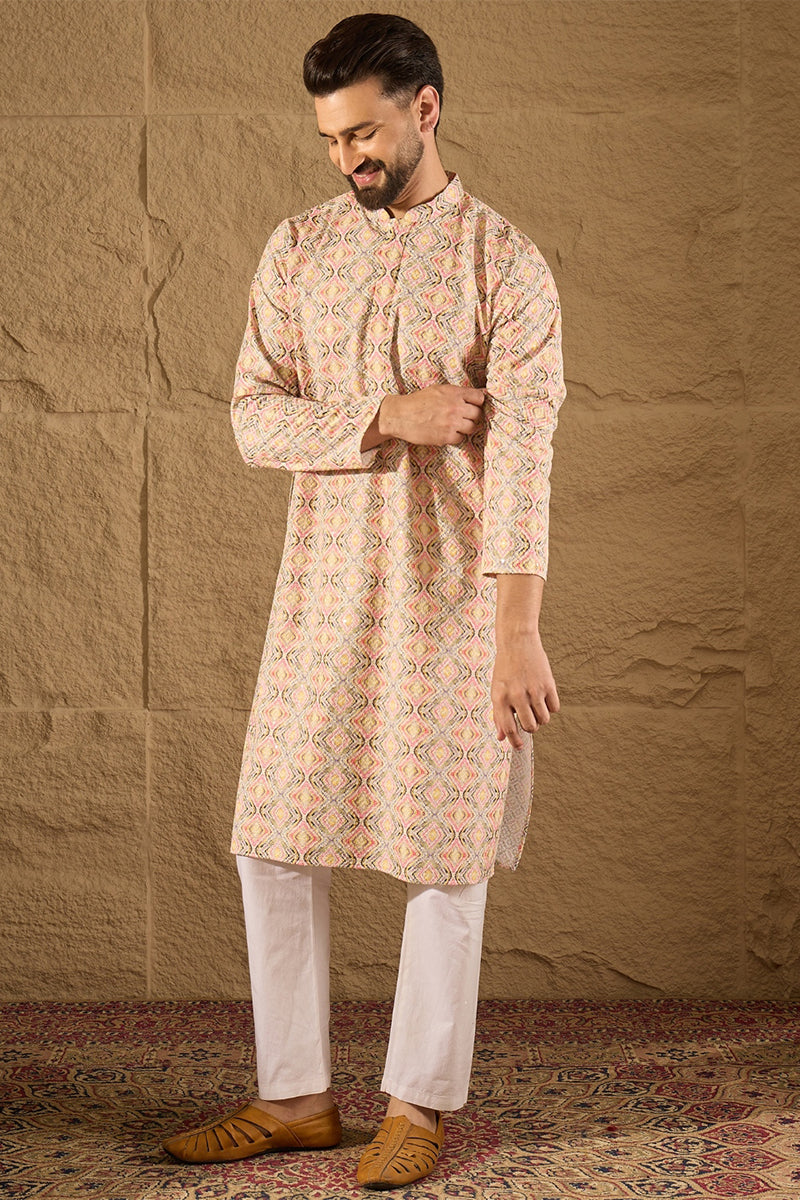 Multicolor Viscose Rayon Geometric Embroidered Straight Kurta