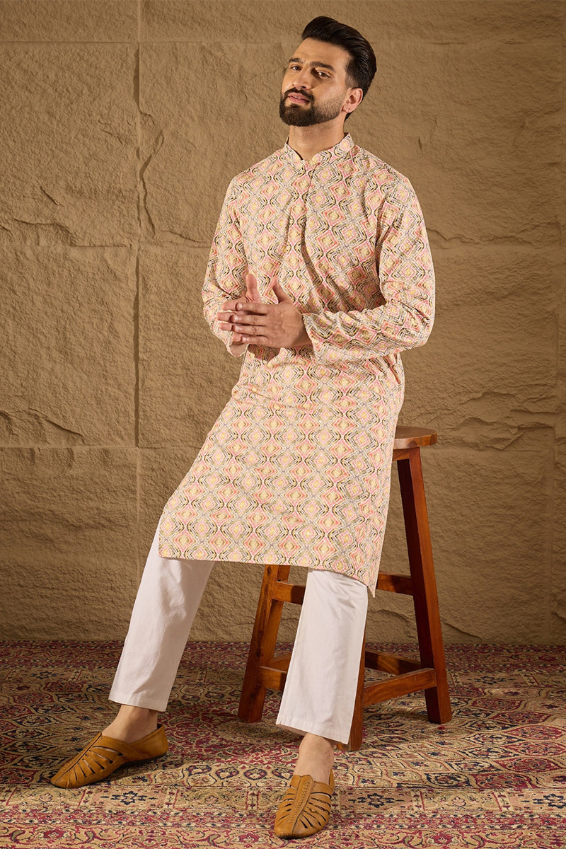 Multicolor Viscose Rayon Geometric Embroidered Straight Kurta