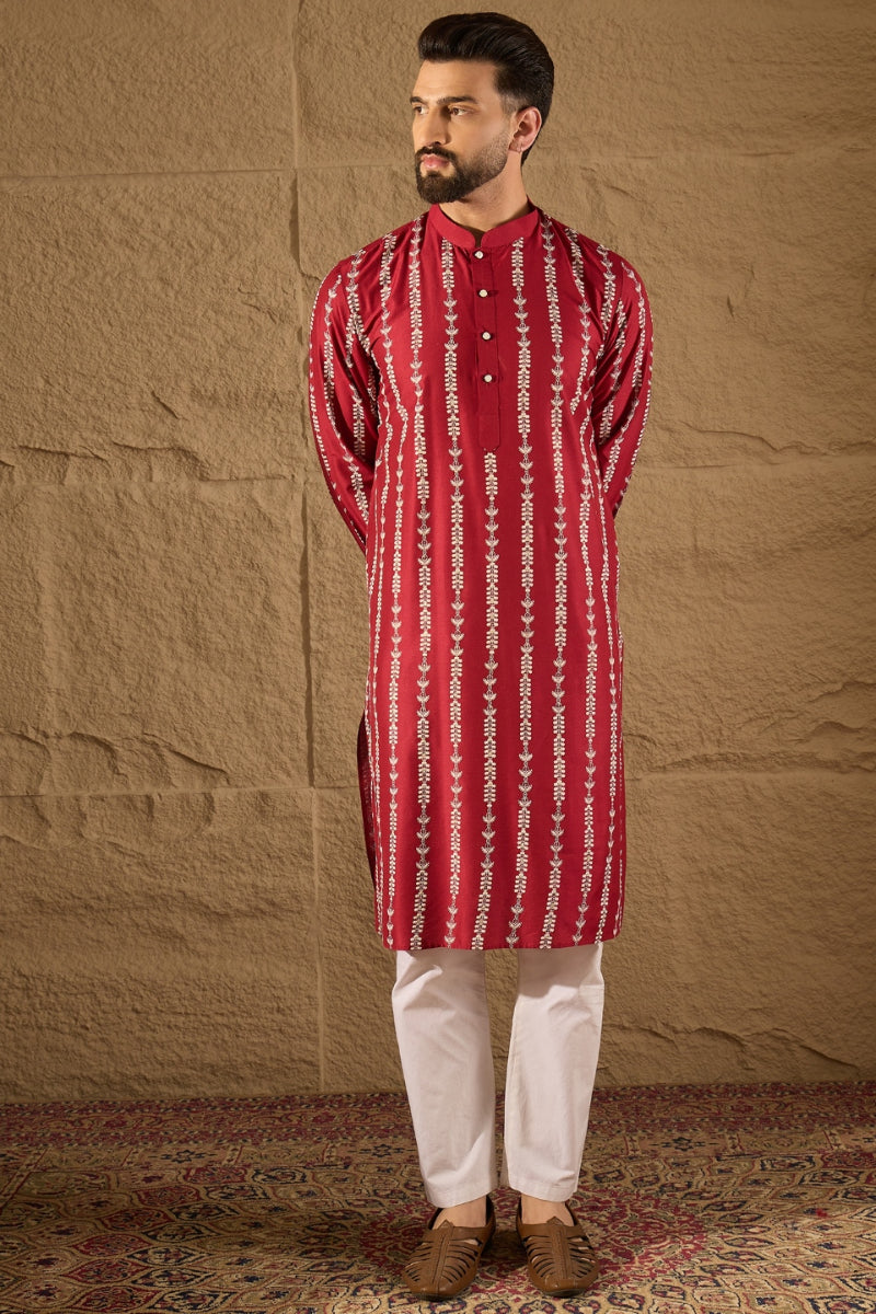 Maroon Viscose Rayon Ethnic Motifs Printed Straight Kurta with Trouser MKSET1278
