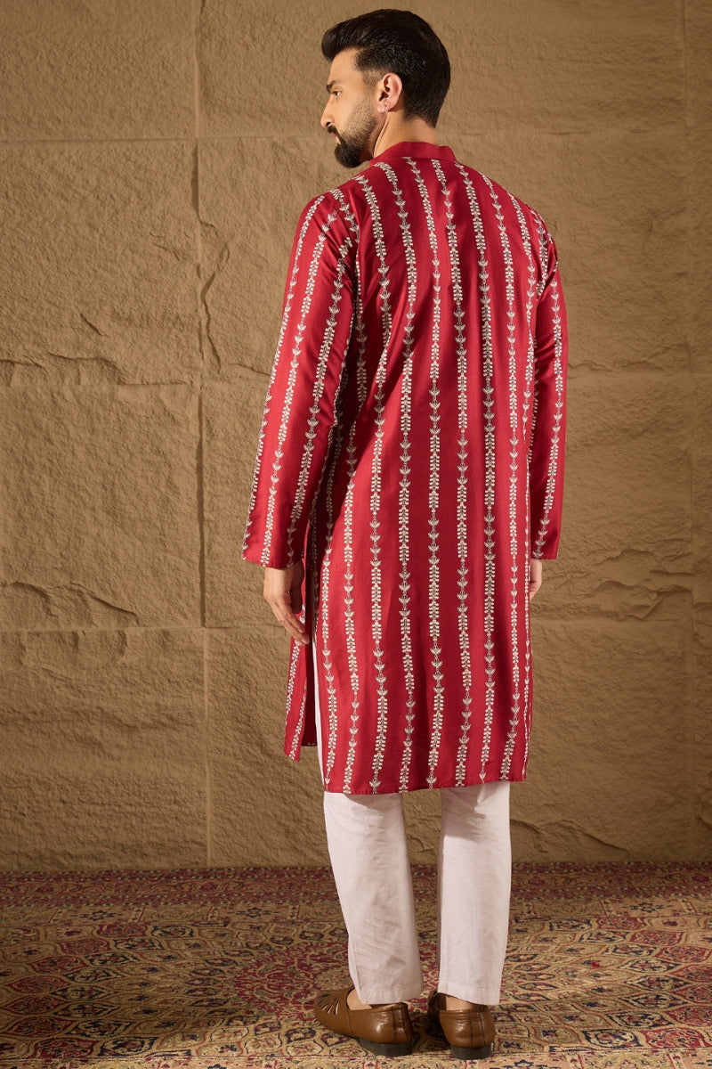 Maroon Viscose Rayon Printed Straight Kurta