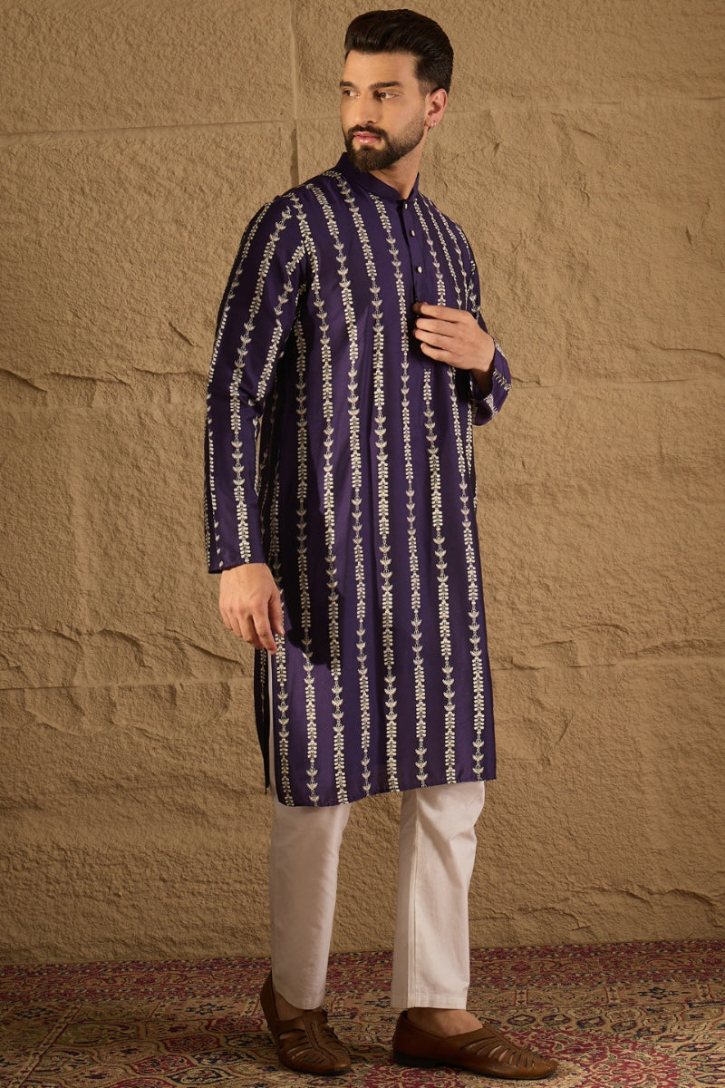 Purple Viscose Rayon Printed Straight Kurta