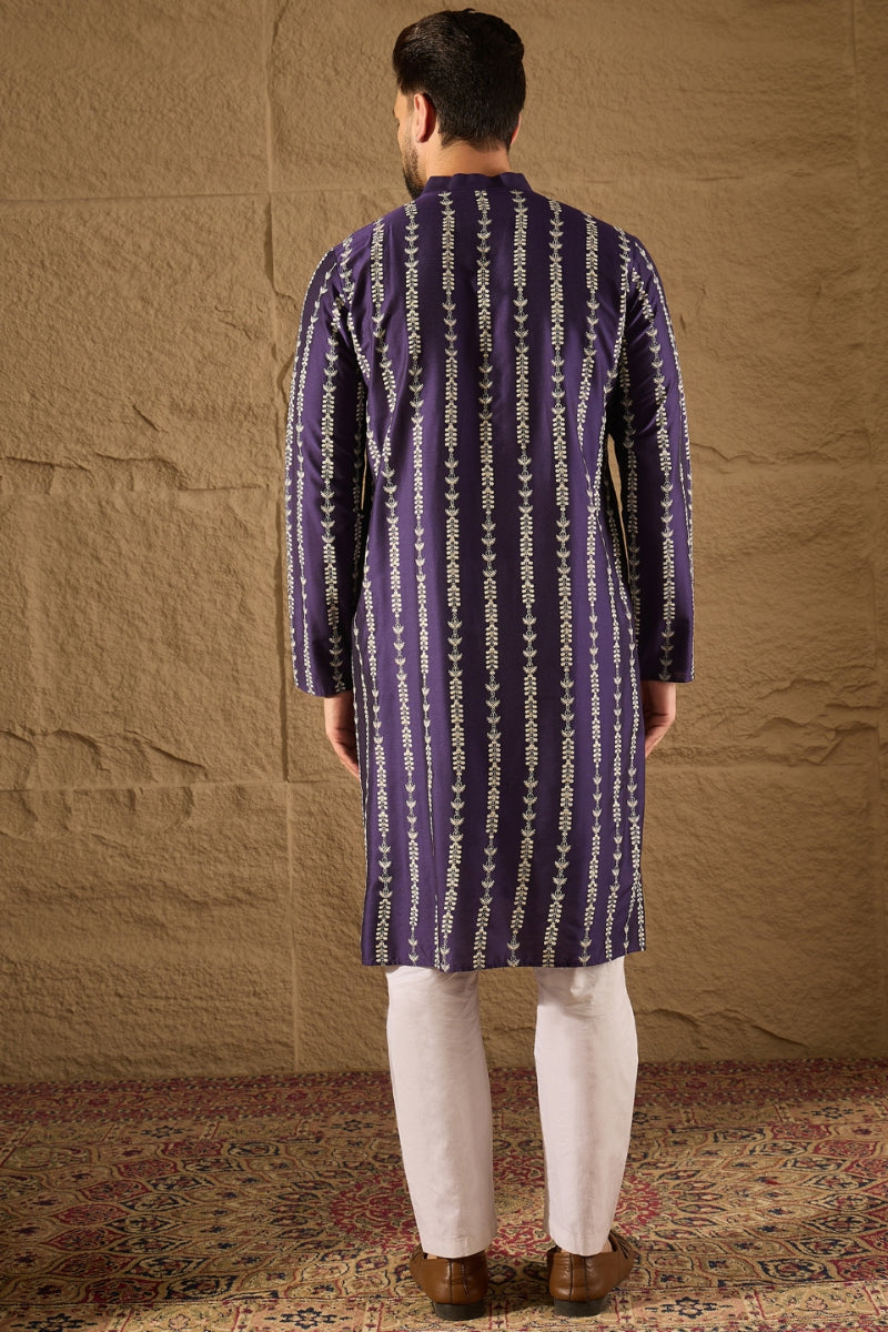 Purple Viscose Rayon Printed Straight Kurta