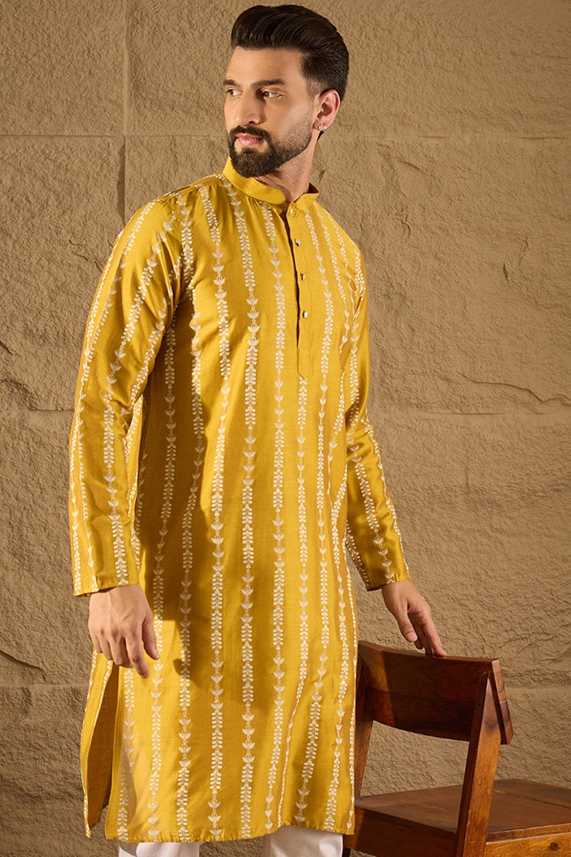 Yellow Viscose Rayon Ethnic Motifs Printed Straight Kurta MKU1282