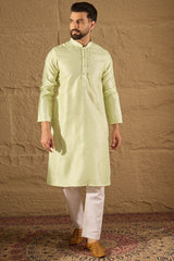 green silk blend embroidered straight kurta