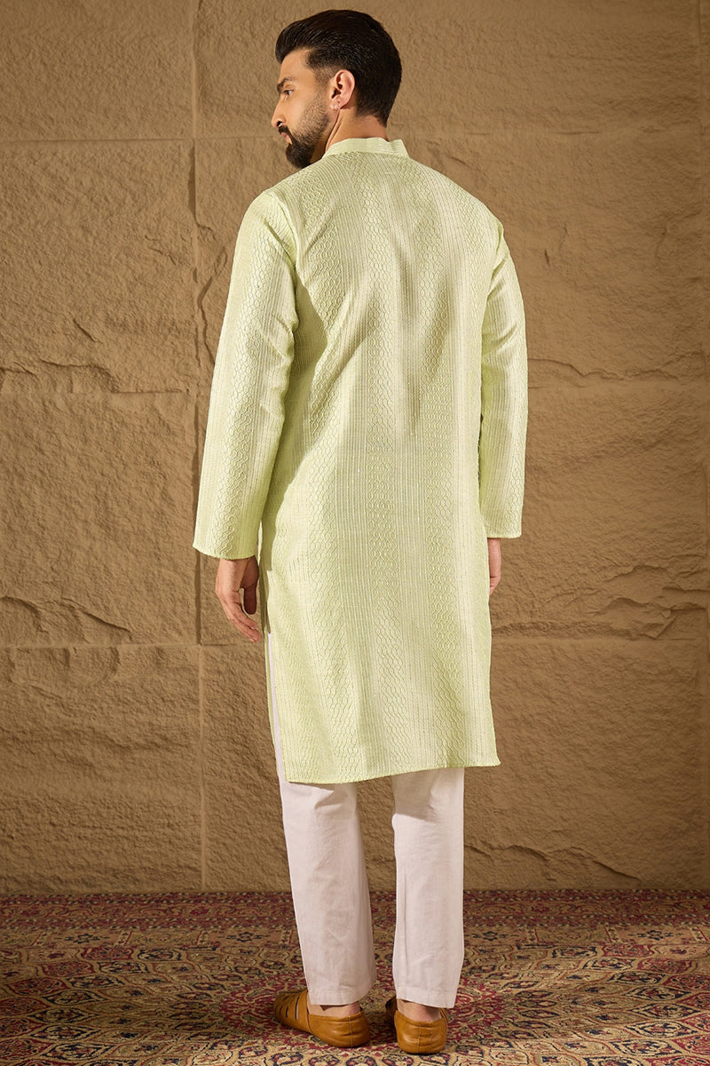 green silk blend embroidered straight kurta