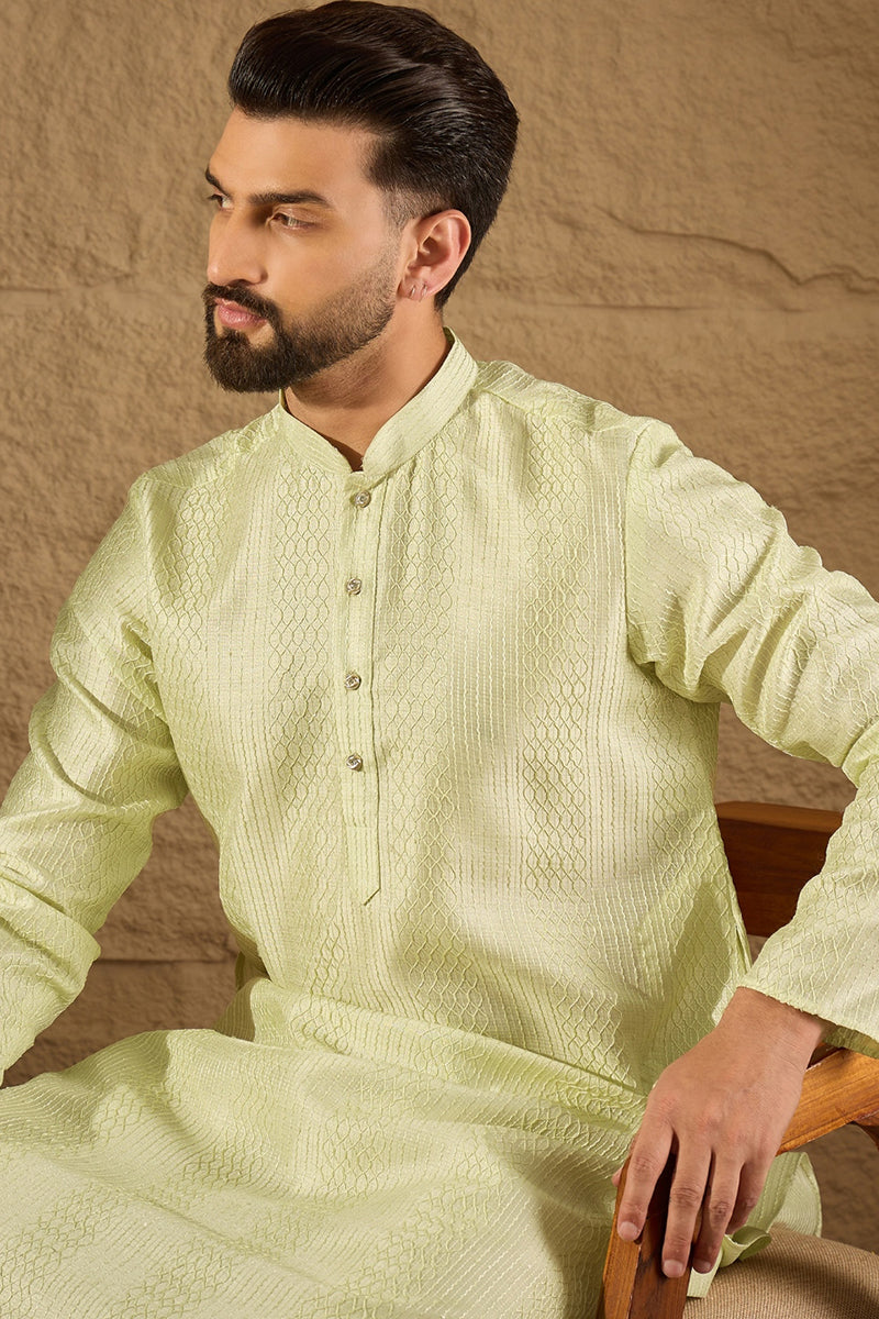 green silk blend embroidered straight kurta