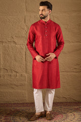 red silk blend solid embroidered straight kurta with trouser