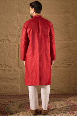 red viscose rayon embroidered mandarin collar straight kurta