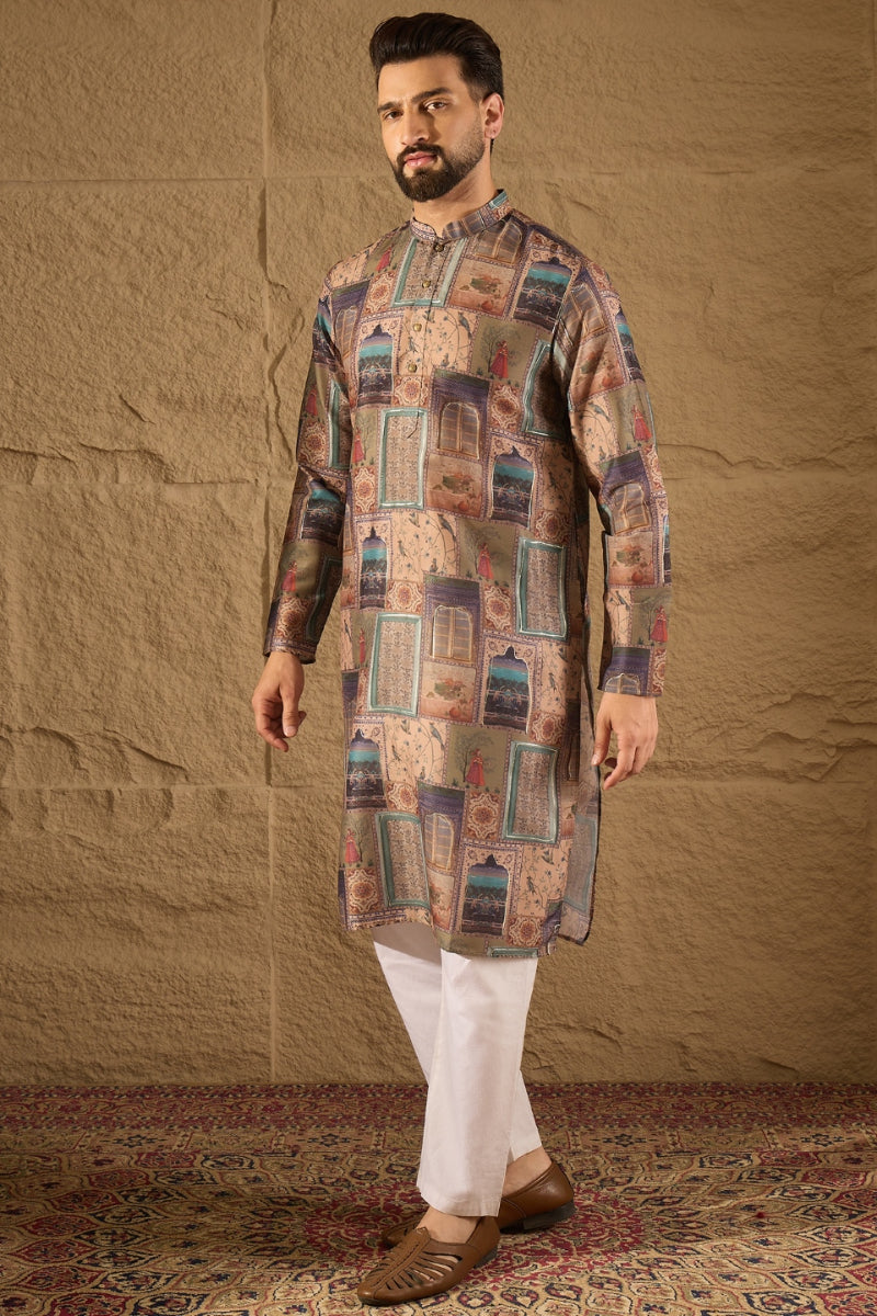 multi viscose rayon ethnic motifs embroidered straight kurta