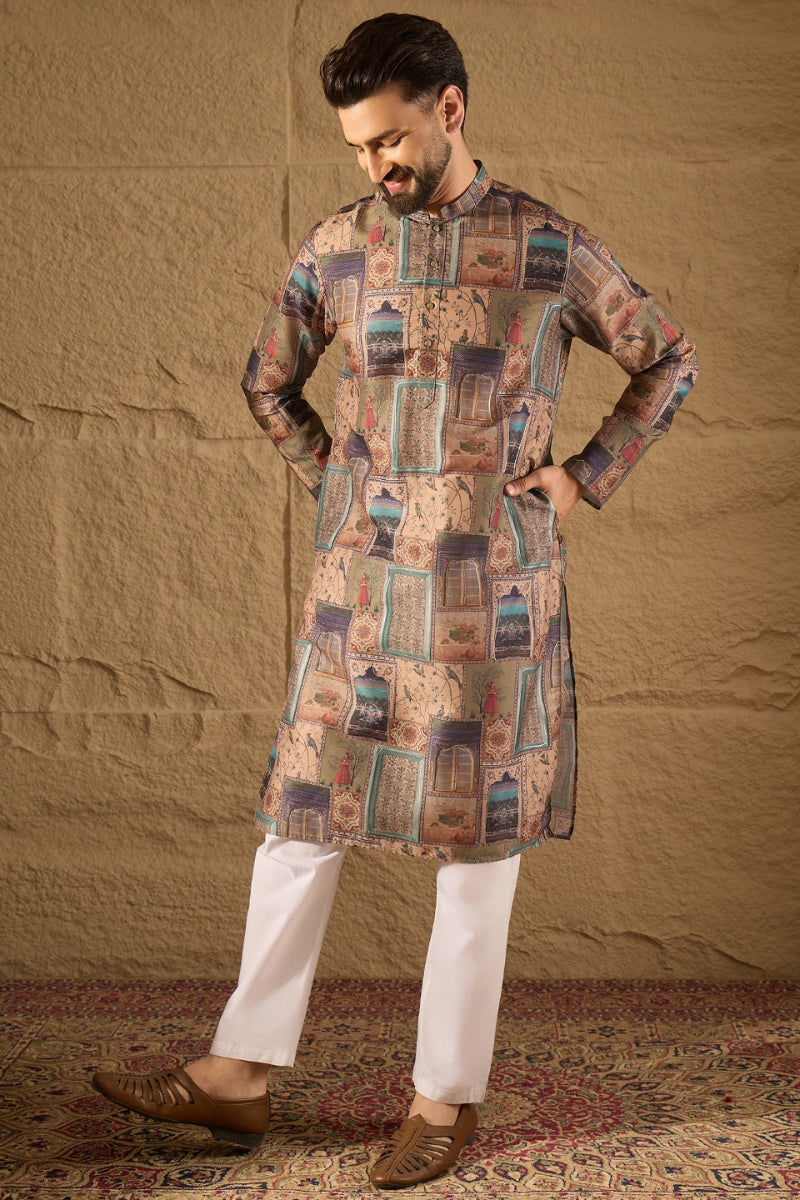 multi viscose rayon ethnic motifs embroidered straight kurta