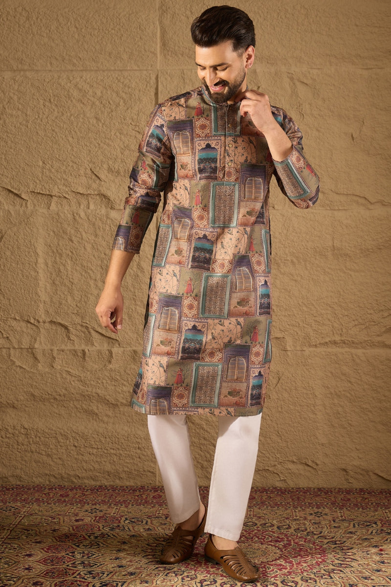 multi viscose rayon ethnic motifs embroidered straight kurta
