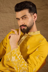 yellow verican solid embroidered straight kurta