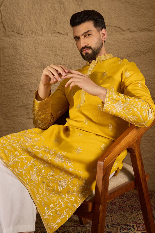 yellow verican solid embroidered straight kurta