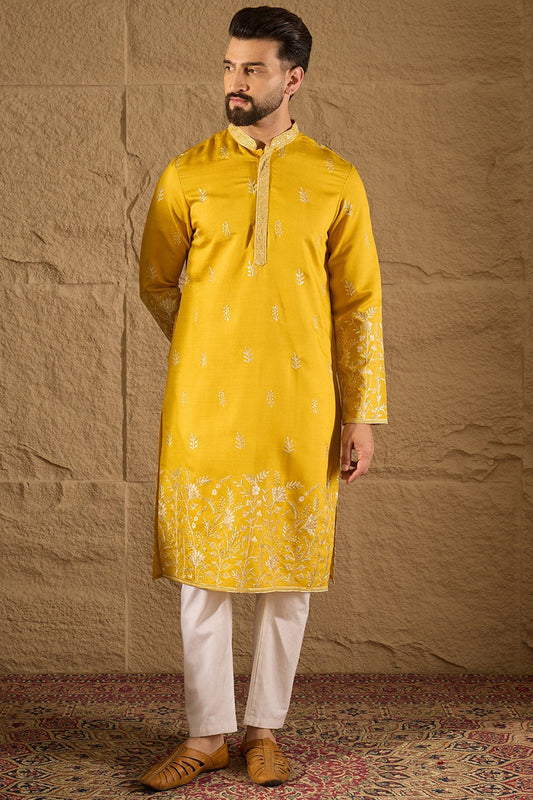 yellow verican solid embroidered straight kurta
