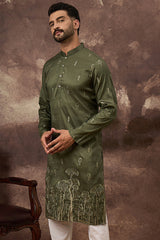 green silk blend solid embroidered straight kurta