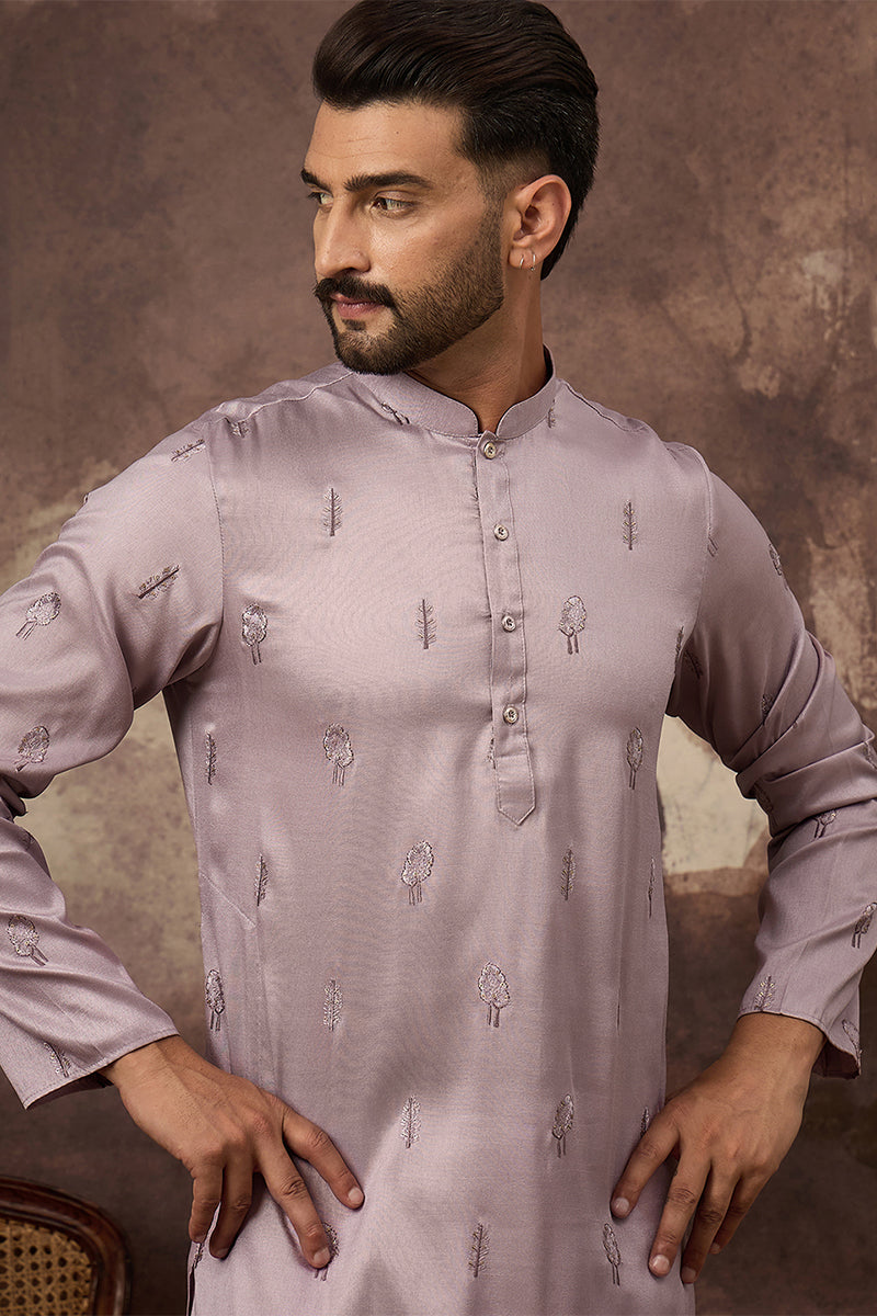 lavender silk blend solid embroidered straight kurta