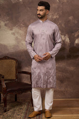 lavender silk blend solid embroidered straight kurta