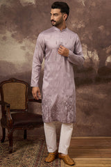 lavender silk blend solid embroidered straight kurta