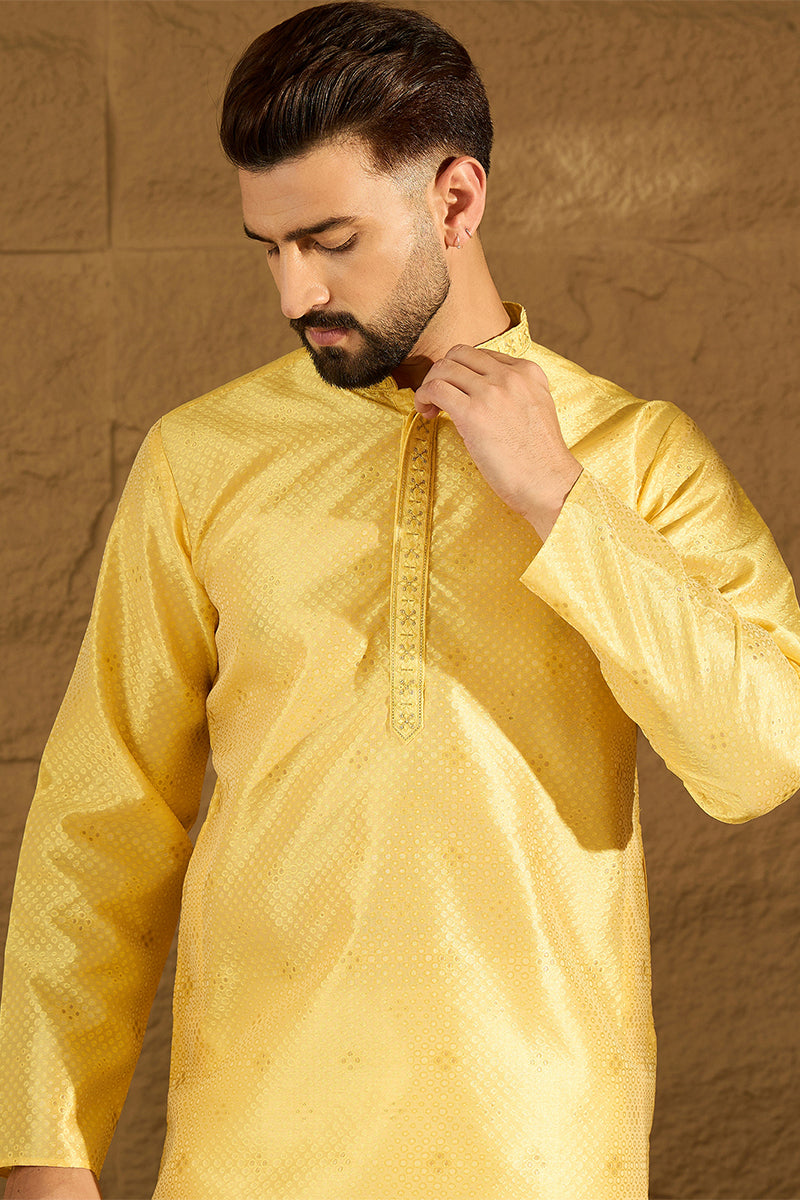 Yellow Polyester Solid Embroidered Straight Kurta MKU1353