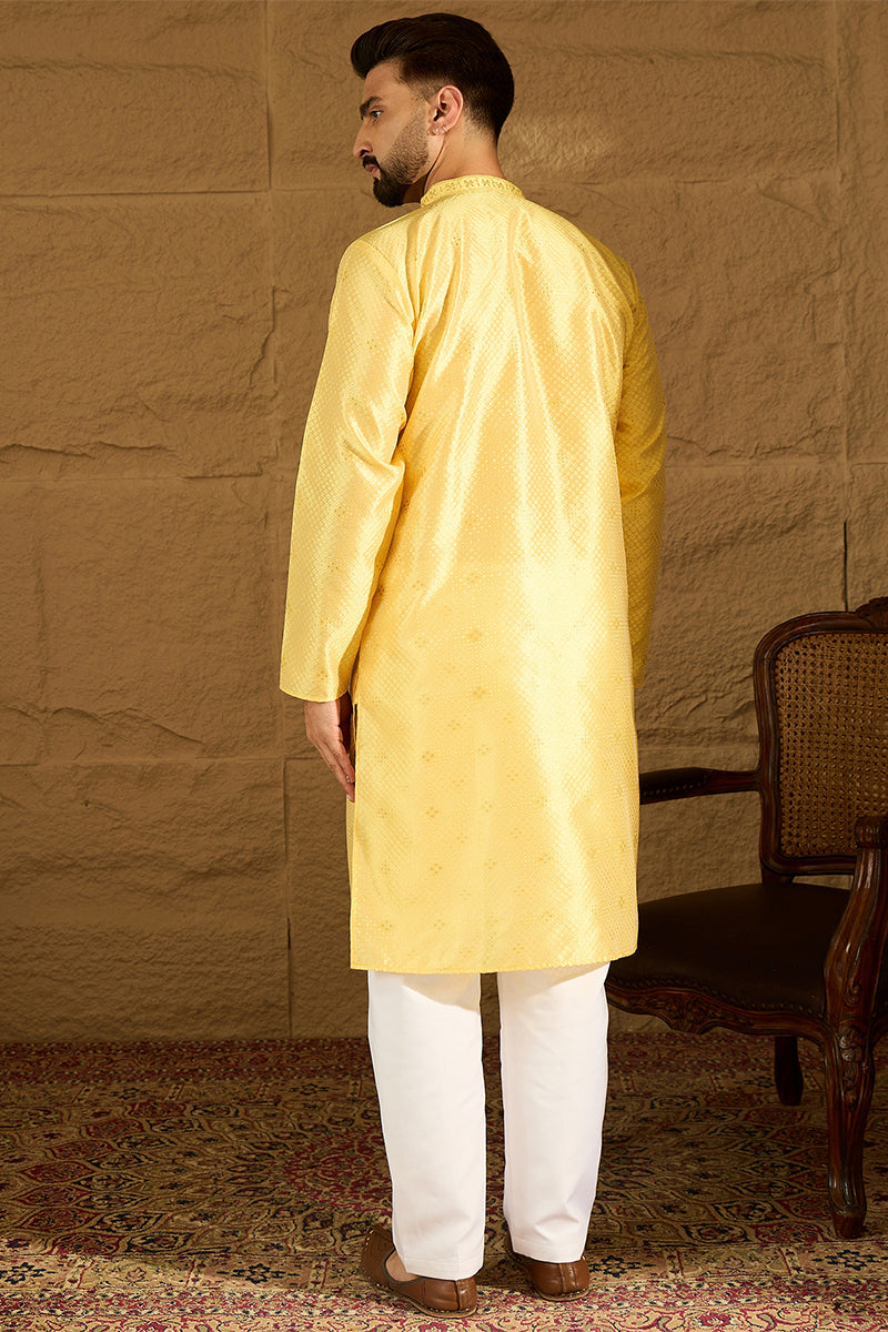 Yellow Polyester Solid Embroidered Straight Kurta