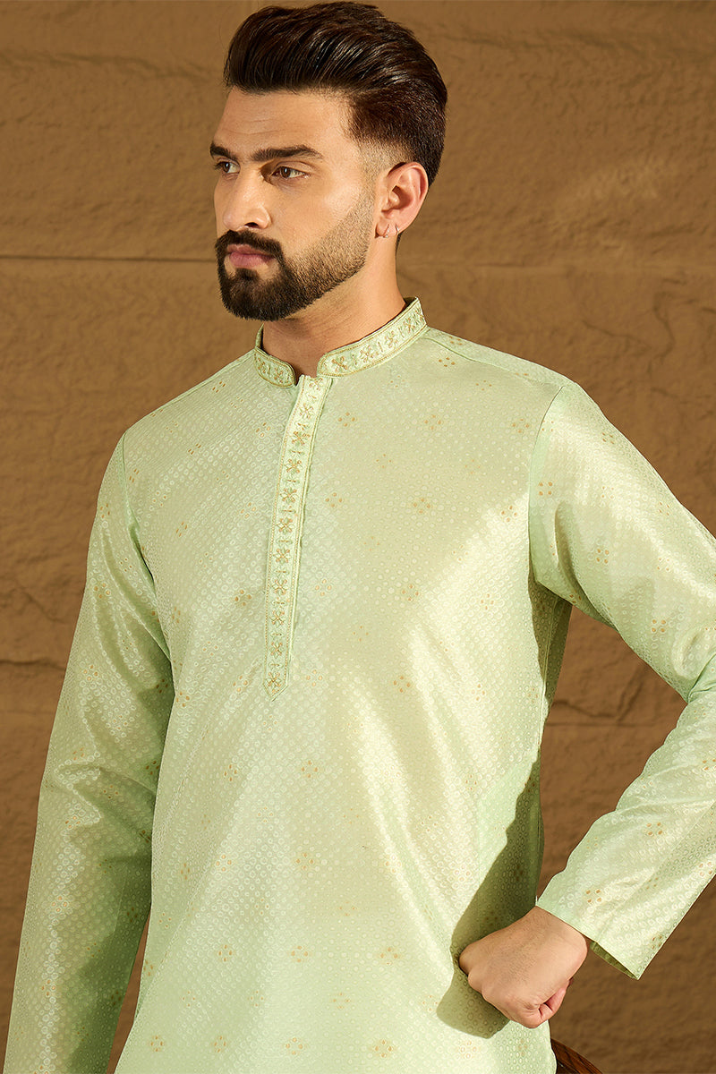 Green Silk Blend Solid Woven Design Straight Kurta with Trouser MKSET1354