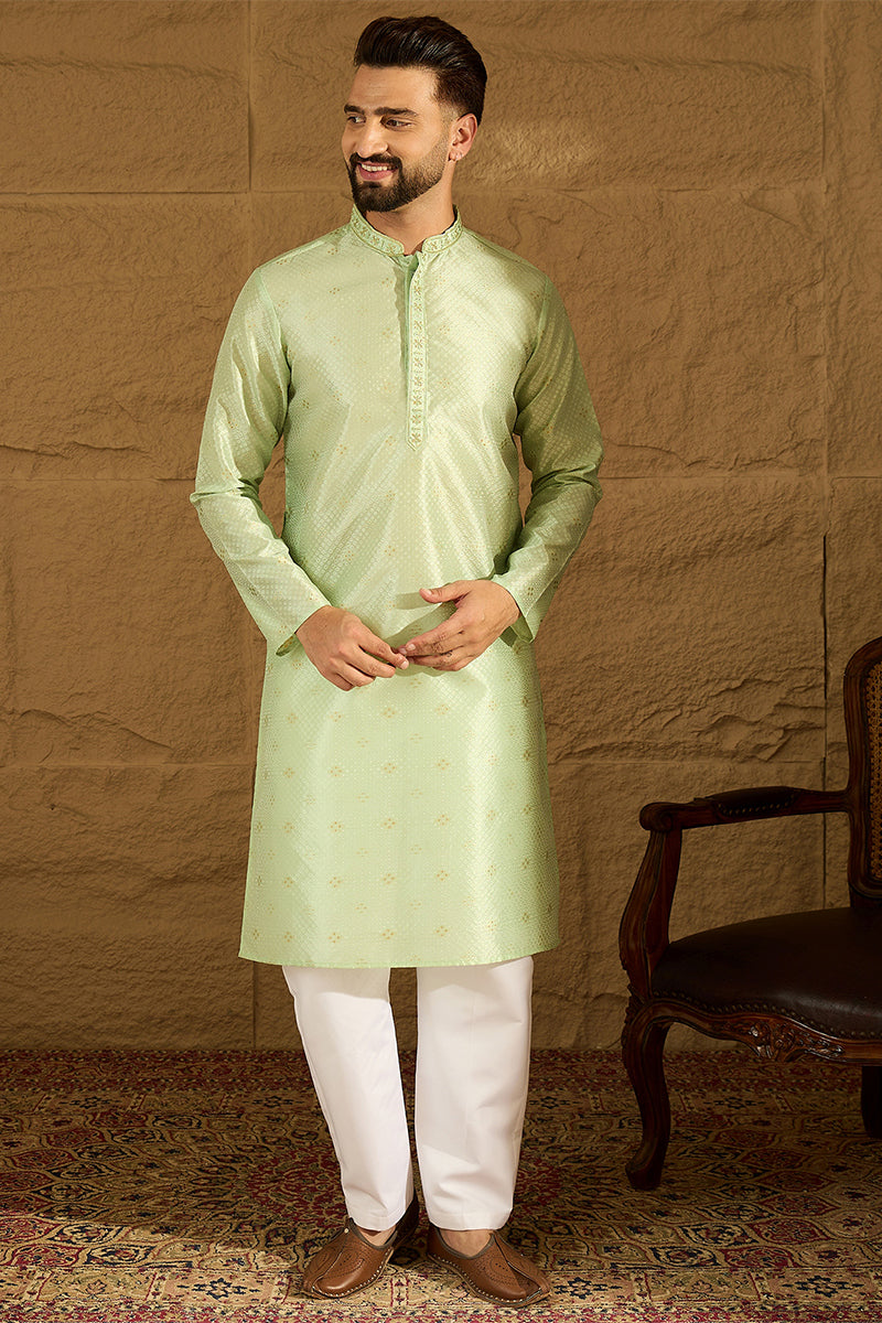 Green Silk Blend Solid Woven Design Straight Kurta MKU1354