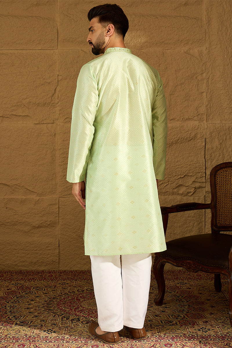 Green Silk Blend Solid Woven Design Straight Kurta with Trouser