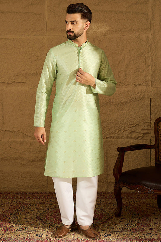 Green Silk Blend Solid Woven Design Straight Kurta MKU1354