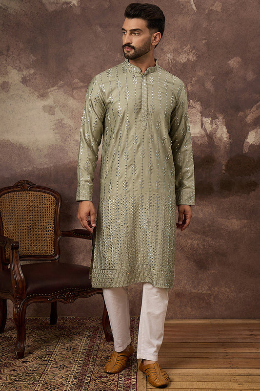 Green Viscose Rayon Solid Embroidered Straight Kurta MKU1356