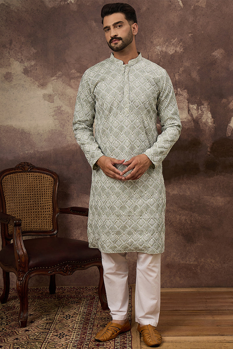 green viscose rayon solid embroidered straight kurta