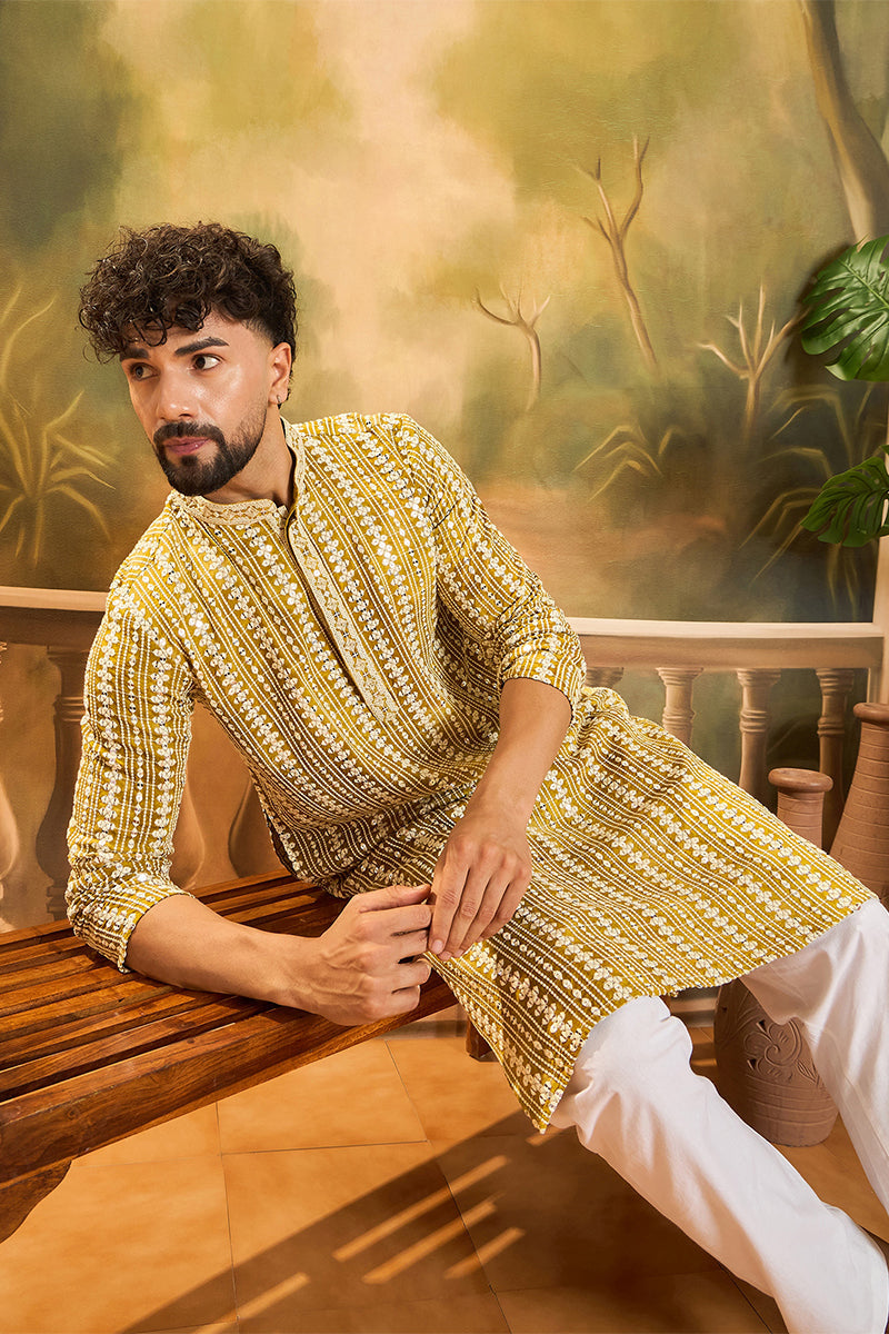 Mustard Viscose Rayon Embroidered Straight Kurta MKU1410